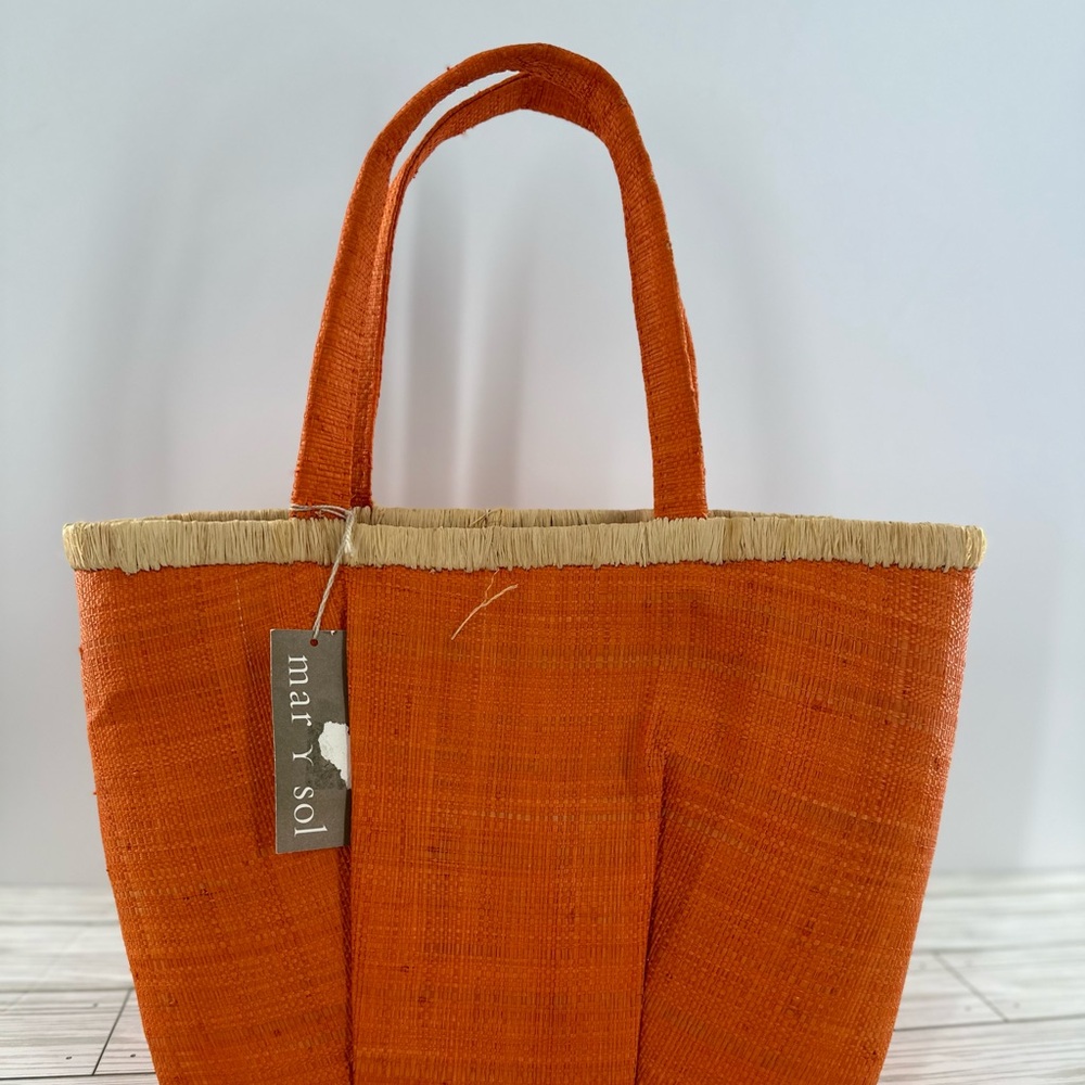 Mar Y Sol Handmade in Madagascar Orange Two Handle Straw Bottom Tote